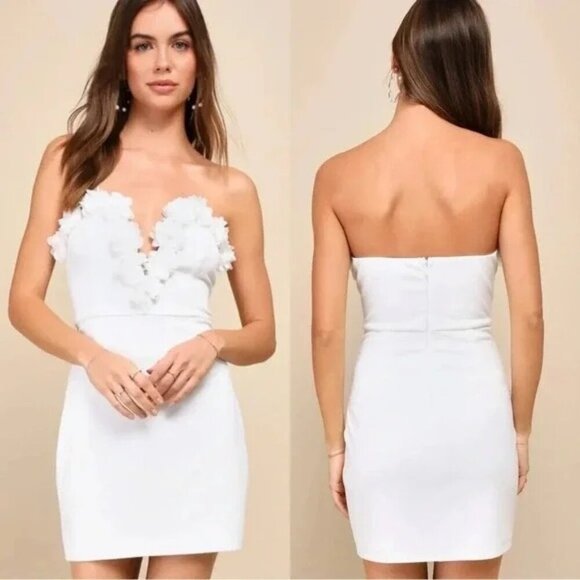 Lulu's Gorgeous Wonder White 3D Floral Applique Strapless‎ Mini Dres Sz Sm NWT - Picture 1 of 10